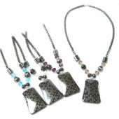 Assorted Color Faceted Crystal Beads and Hematite Pendant Chain Choker Necklace